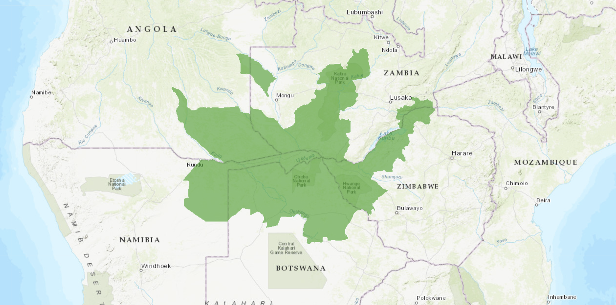 Map of the KAZA boundaries.