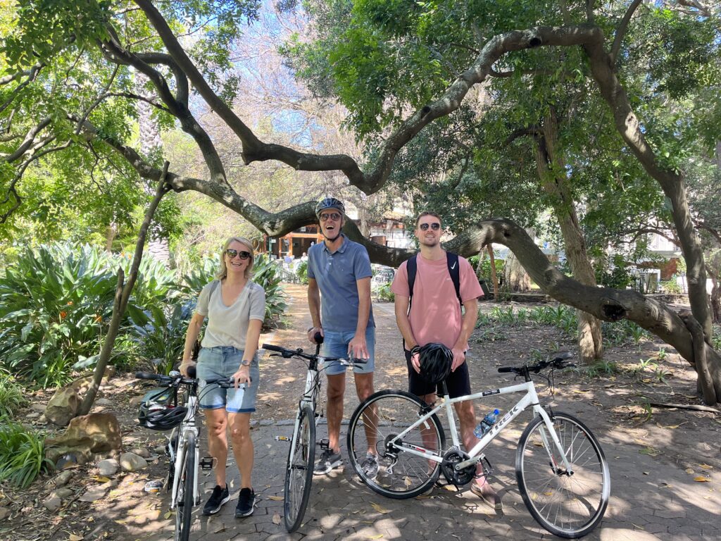 Group of travellers cycling in Cape Town