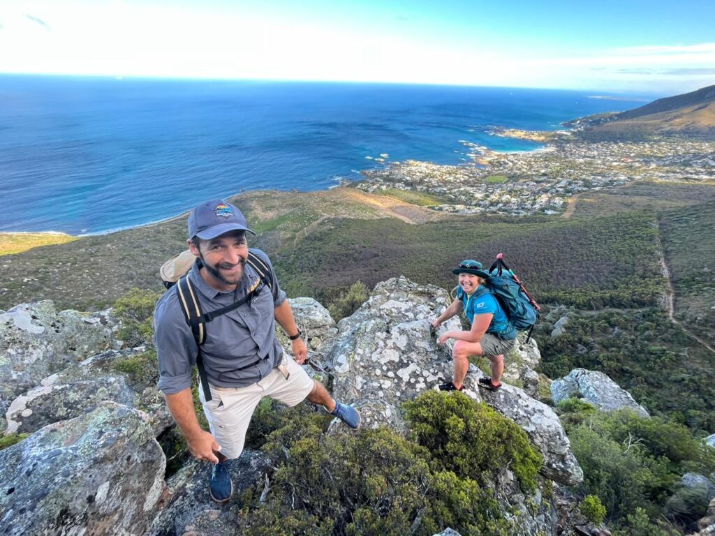 Couple climbing up Table Mountain